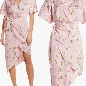 NWT Gorgeous Charles Henry Pink Wildflower Wrap Dress Hi/Low Dress Size M